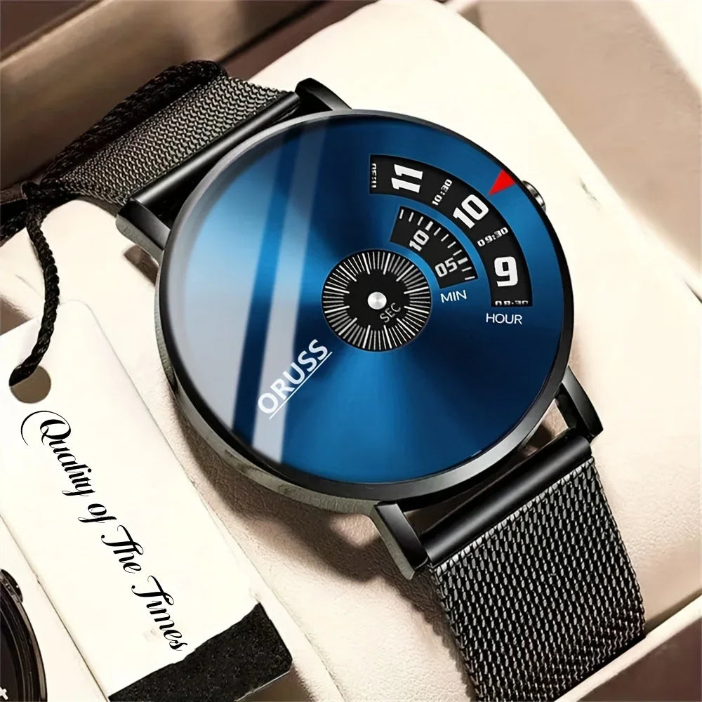 1pcs Elegant Men's Quartz Watch Fashion Business and Sports Design Blue Dial