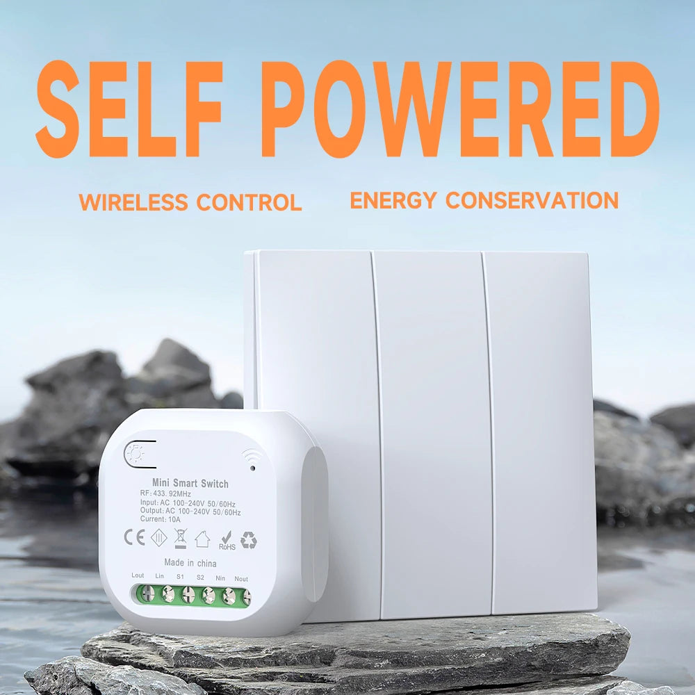 New High-End No Battery Self Powered Wireless Switch 1/2/3 Gang High-Sensitivity Kinetic Switches Rf433mhz Waterproof Panel