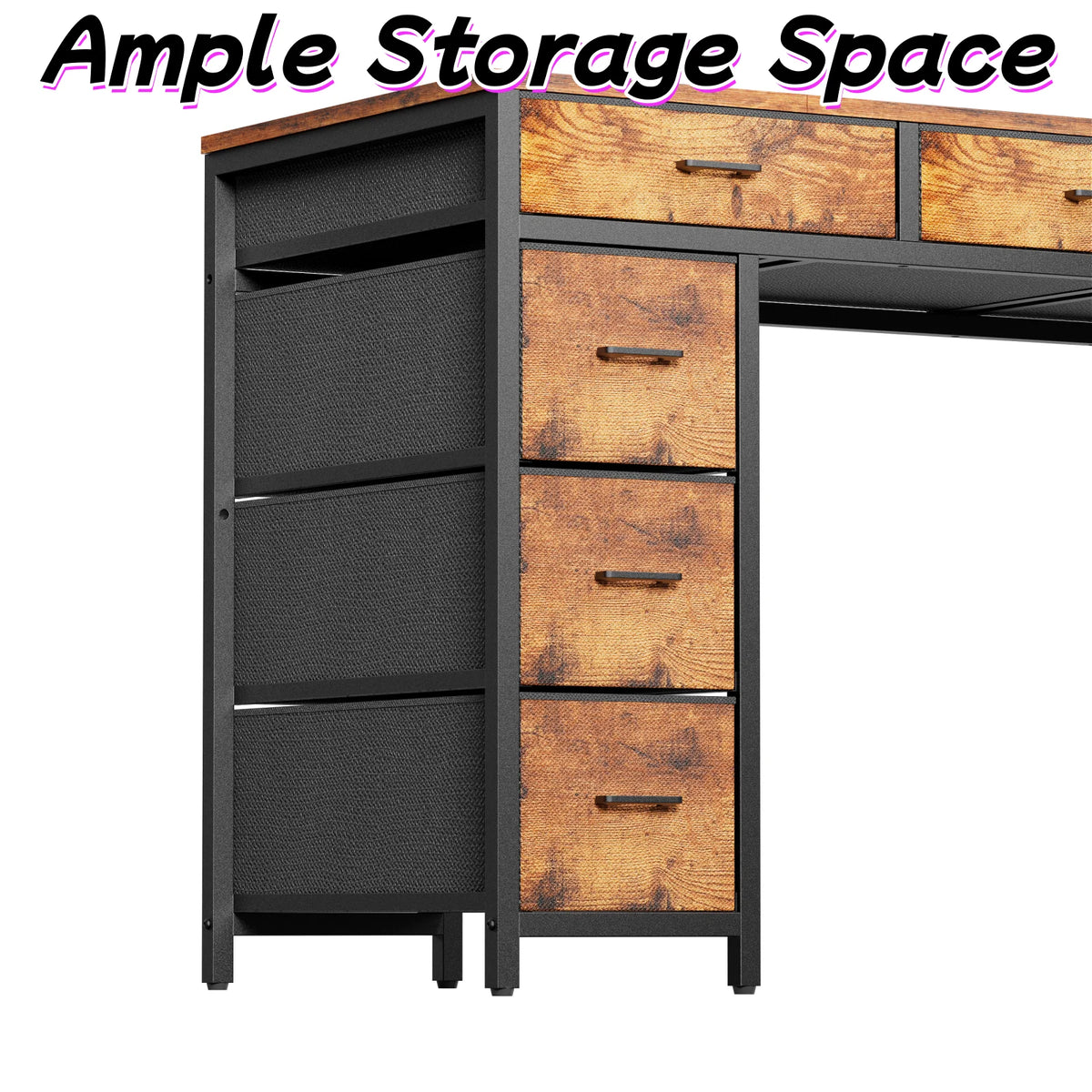 47 Inch Office Desk with Storage, Computer Desk with 6 Drawers, Wood Writing Desk for Home Office, Bedroom, Gaming, Study