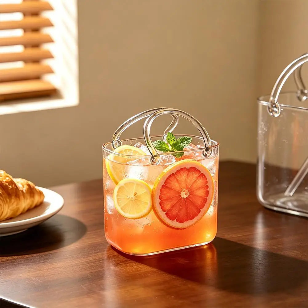 Portable Handbag Glass Cup Creative Cocktail Glasses Cups Funny Fruit Wine Glass Cups Ins Style Bag Glass With Straw Bar Tools