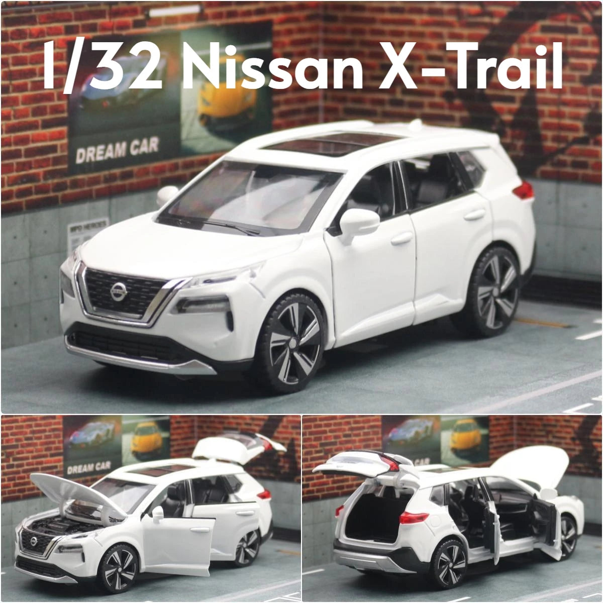 1/32 Nissan X-Trail SUV Miniature Diecast Toy Car Model Sound & Light Doors Openable Educational Collection Gift For Boy Kid