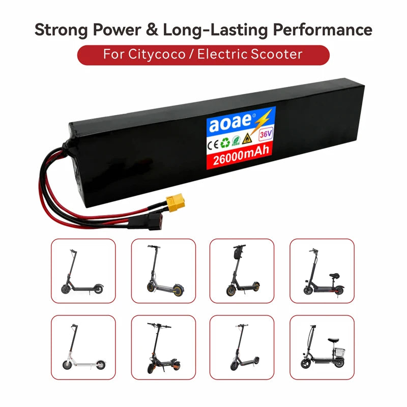 36V Electric Scooter Battery 10S4P 14Ah 18650 Grade-A Cells 500W-1000W Built-in BMS for M365 XT30 JST Long Range