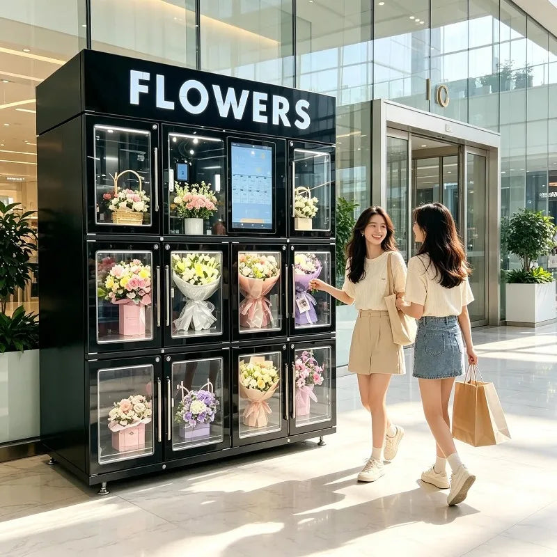 Automatic Flower Vending Machine 24H Smart Refrigerated Bouquet Dispenser Fresh Rose Tulip Cashless Payment Floral Retail Kiosk