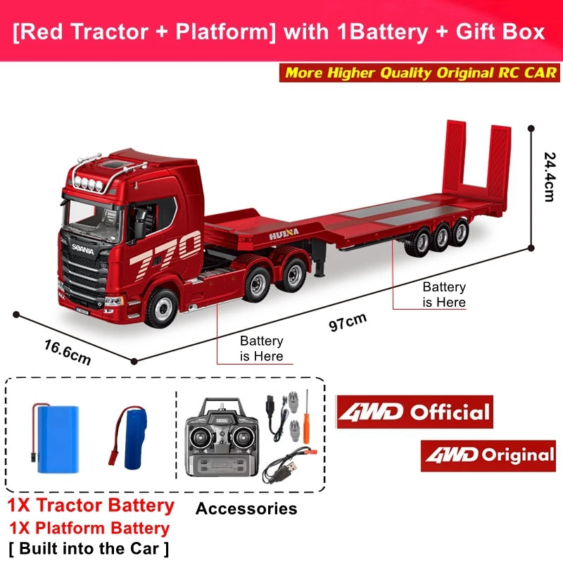 Remote Control Car RC Tractor Alloy Heavy Truck Engineering Semi Trailer Model with Light Sound Radio Toy HUINA 1501 770S Gift