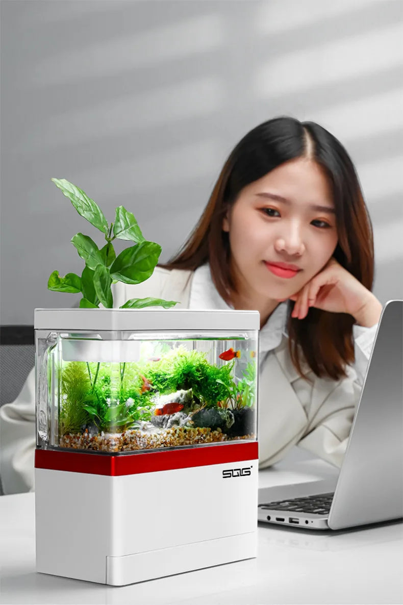 2026 mini fish tank Self circulating fish tank with charging filter desktop living room household water free ecological aquarium