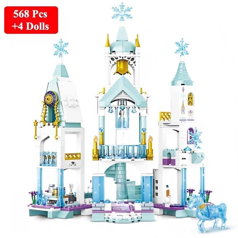 350pcs Ice Queen Castle Building Blocks Set, Princess Elsa Frozen Castle Toy for Kids - Snowflake Design Creative Play