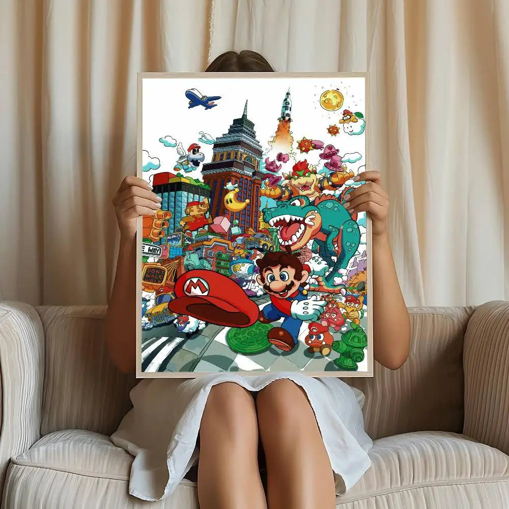 Game Super Mario Self-adhesive Art Poster Retro Kraft Paper Sticker DIY Room Bar Cafe Stickers Wall Painting