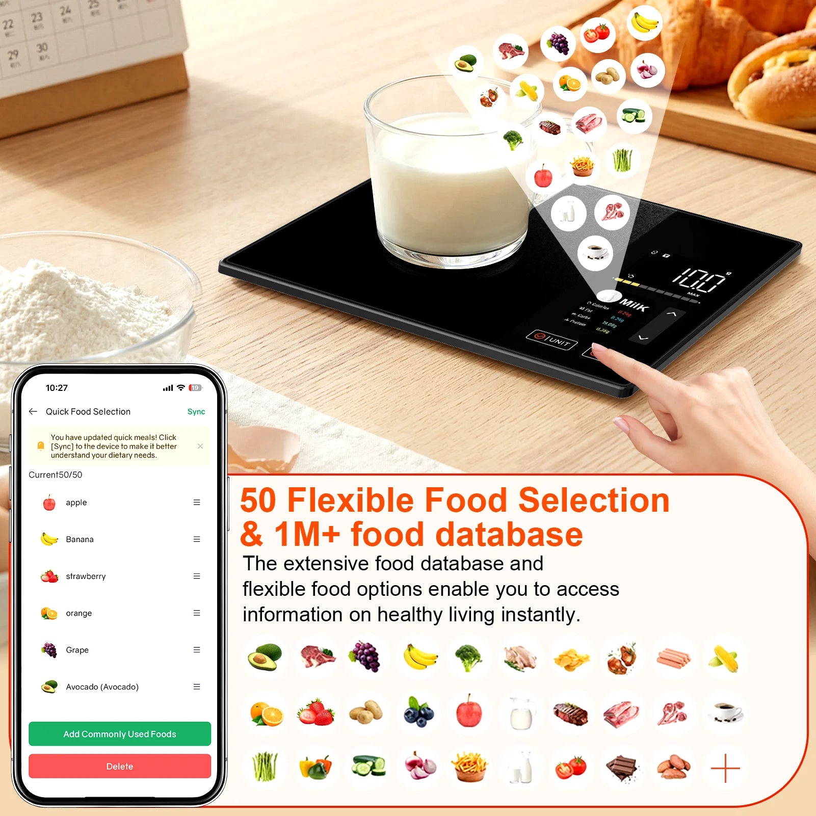 Smart Kitchen Scale Food Calorie Protein Fat Carbs Nutritional Calculator Scales,11 lb / 5kg Stainless Steel Digital Food Scale