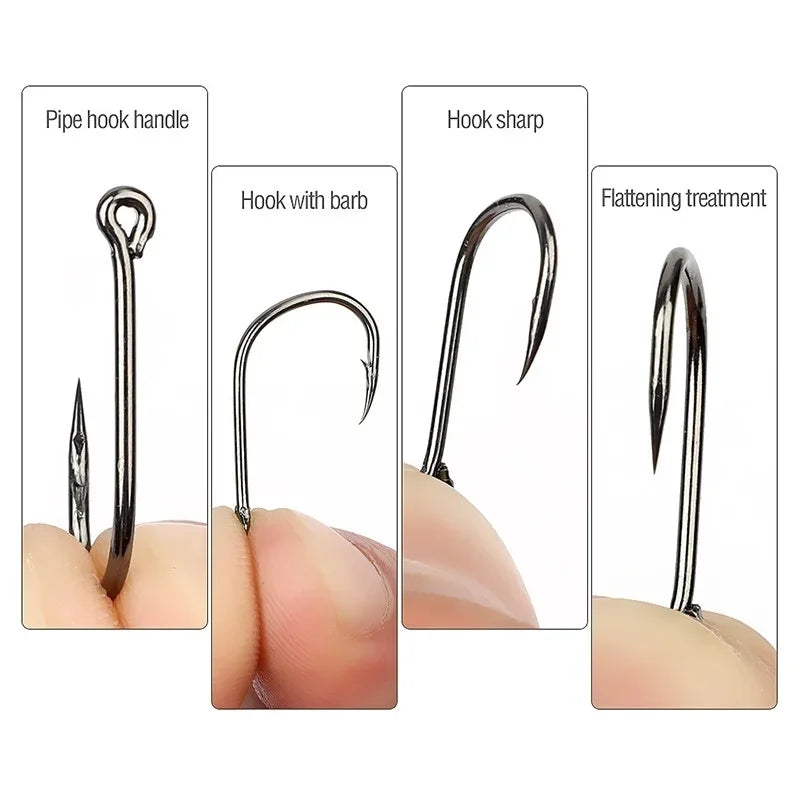 600/100Pcs Fishing Hooks Set Mixed Size High Carbon Steel Carp Rope Carp Fishhook Fishing Accessories Offset Circle Hook