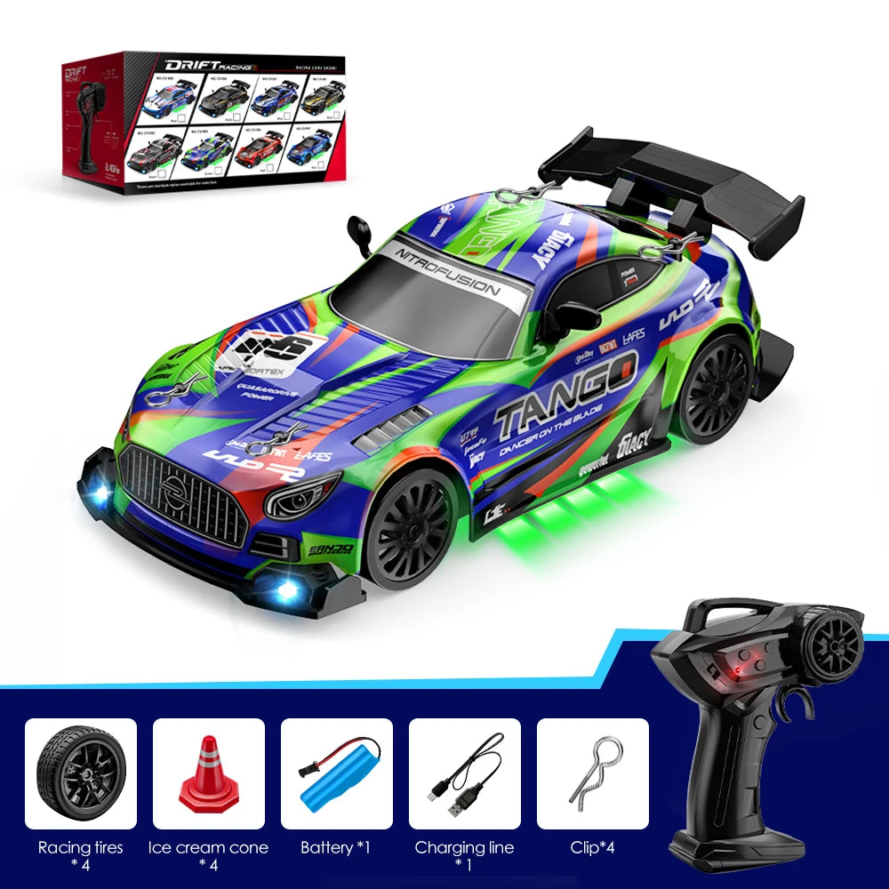 2.4G Wireless 4WD Drift RC Car 1:24 Scale With Cool Lights Stepless Speed Kids Remote Control Vehicle Christmas Birthday Gift