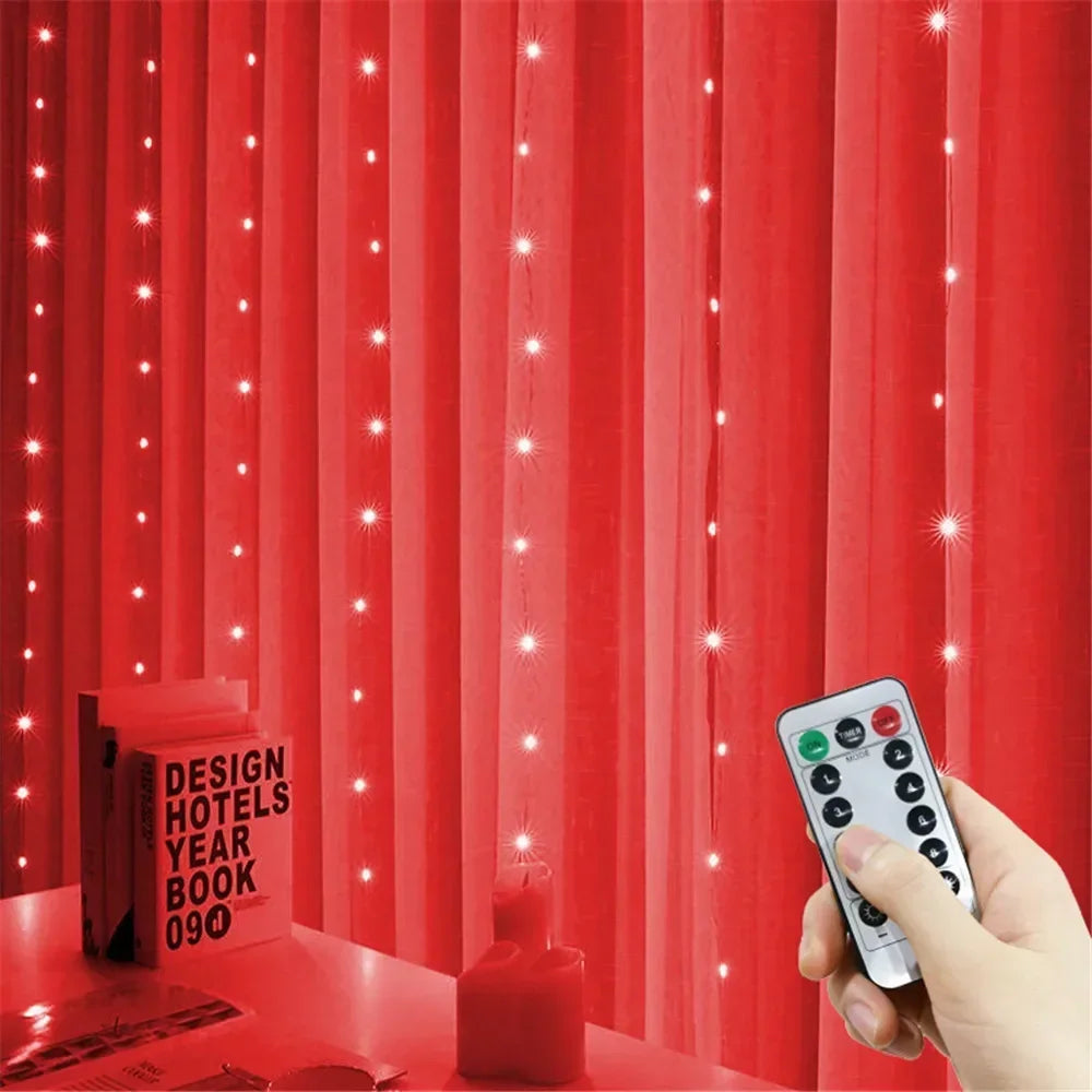 3/6M USB LED Curtain 8Modes Remote Control Lights Holiday Wedding Garland for Bedroom Living Room Decor Christmas Decorations