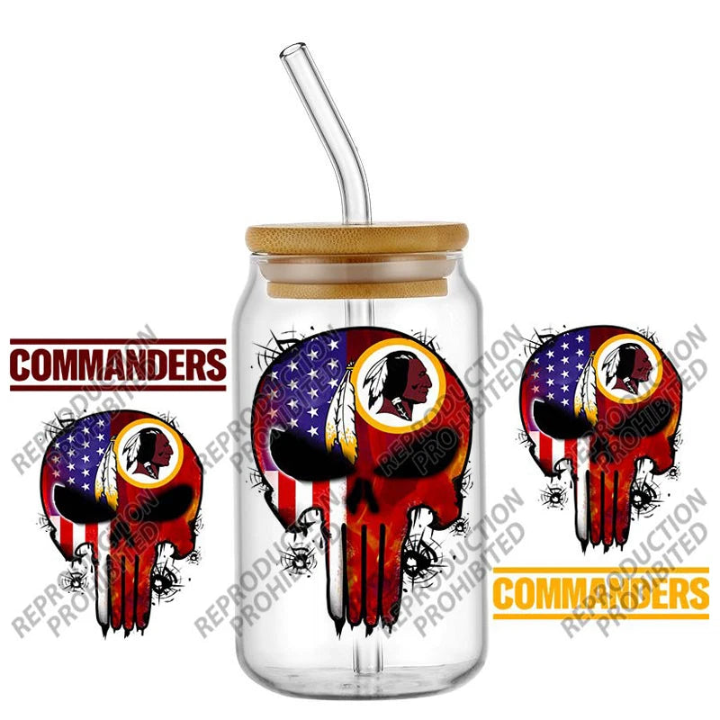 High Quality ‌3D Skull Sports Team Decal UV DTF Cup Wrap for 16oz Libbey Glasses Can DIY Mug Transfer Stickers