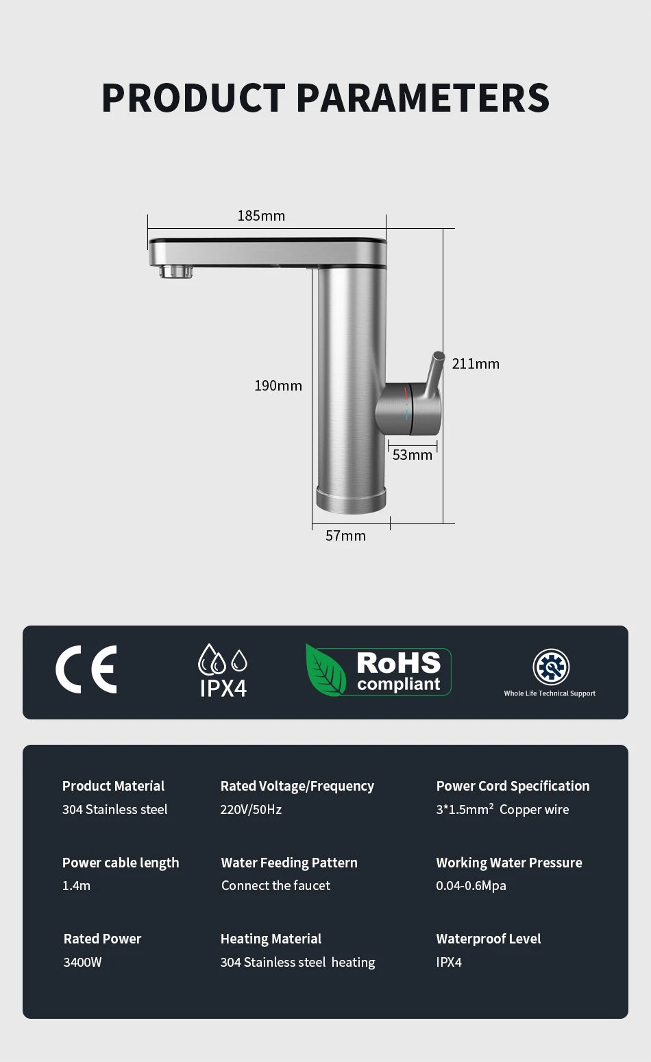 Fudeer 3000W 220V Electric Kitchen Water Heater Tap Instant Hot stainless steel Water Faucet Heater Cold Heating Faucet