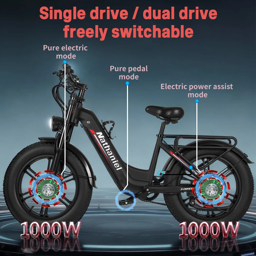 Nathaniel SYR08 2000W Dual Motor E-Bike, 20*4.0 Fat Tire, 20AH Detachable Battery, Speed 50+, Daily Commuting, Adult Electric Bi