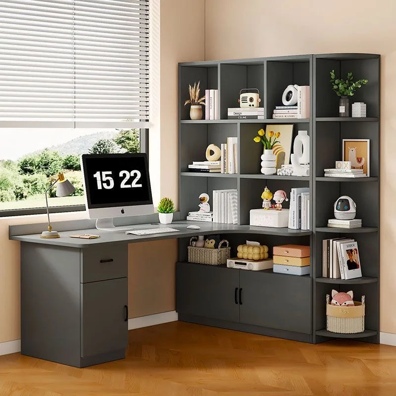 L Shaped Desk with 3 Drawers Corner Computer Desk with Power Outlets Large Storage L-Shaped Desk with Cabinet & Printer Stand