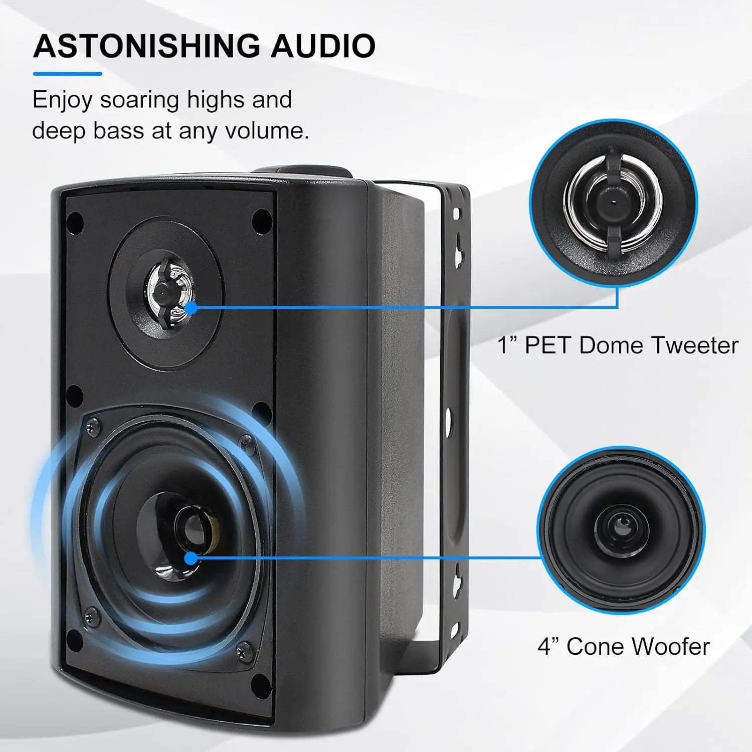 Herdio 2PCS 4'' Passive Indoor Outdoor Speakers With 200W Powerful Bass Expansive Stereo Sound Coverage All-Weather Durability