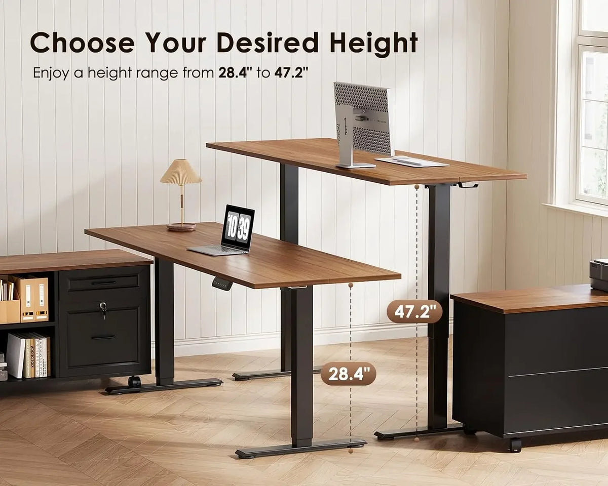 USA Stock 55" L Shaped Electric Standing Desk with Cabinet Sets, Walnut/Black | Mobile Drawers & File Cabinet Sets for Flexible