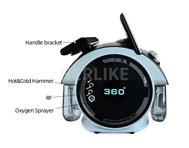 Experience professional skincare with this portable 6-in-1 H2O2 small bubble oxygen facial machine. Improve skin hydration, exfoliate with microdermabrasion, and promote a fresh, glowing complexion with this versatile device!
