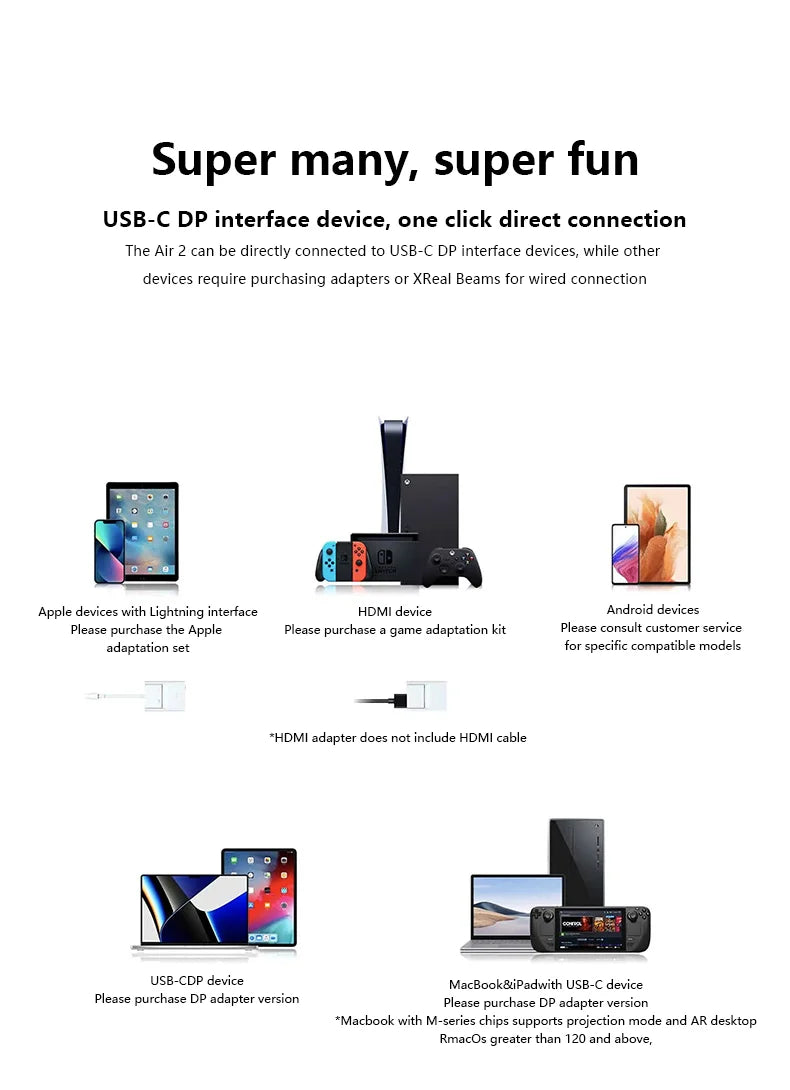 Original XREAL Air 2 Smart AR Glasses 130 Inch Micro OLED Big Screen 120Hz 1080P View for Phone Computer Not VR Virtual Reality