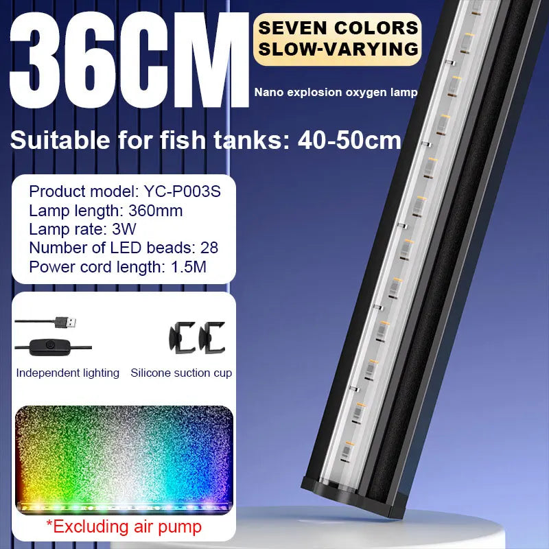 Fish Tank 46cm Colorful Slow Flash Submersible Light Aquarium Waterfall Bubble LED Light Automatic Color-changing Ambient Lamp