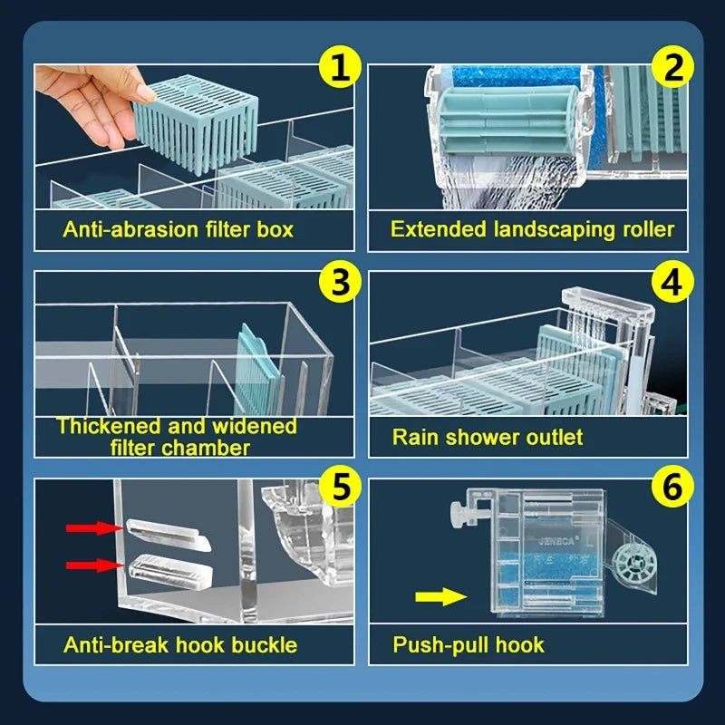 New Fish Tank Waterfall Filter Box Wall Mounted Built-in Silent Circulating Water Purifier For Aquarium Tank Box With Water Pump