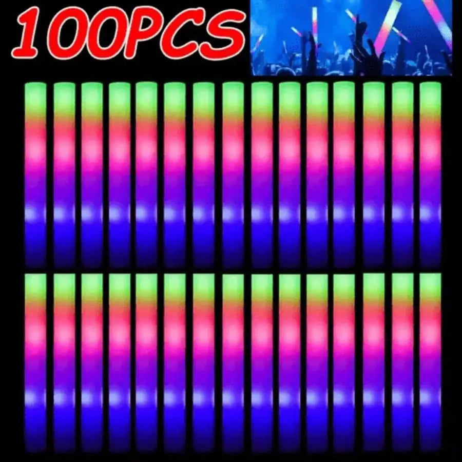 Glow Party Supplies Neon Party 100 PCS LED Glasses And Foam Glow Sticks Combo Bulk Light Up Shutter Glasses Bracelets For Birthday Wedding Concert Rave Valentine Christmas Party Favors Glow In The Dark Party Decor