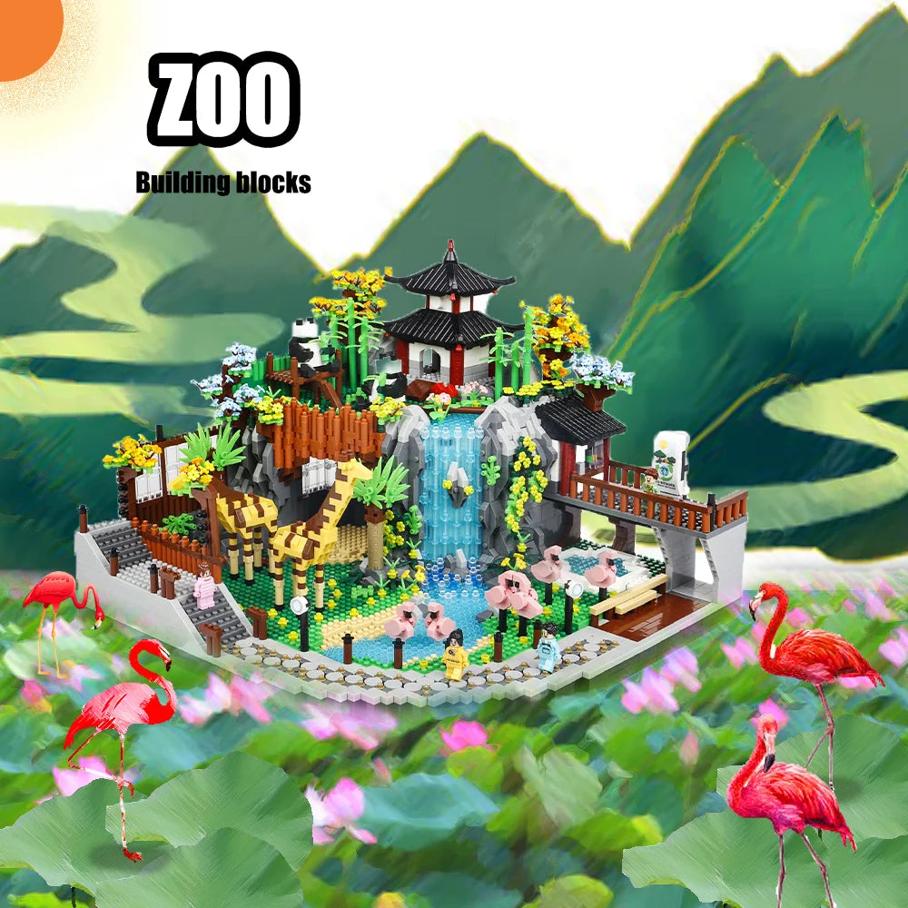 5000PCS Zoo Complex Park Building block toy set Large zoo, decorative miniature building block toy