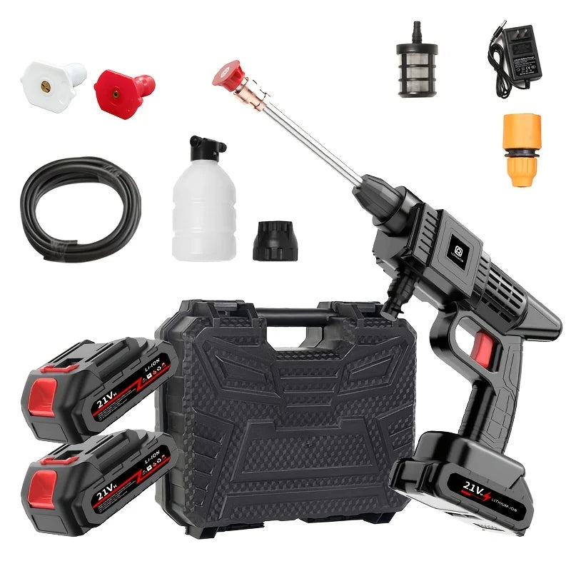 High-pressure Line Cleaning Machine, Rechargeable Battery, Battery-powered, Suitable For Cars, Yards, Driveways, Gardens, Green. Stainless Steel Foam Nozzle, Portable Electric Car Washing Tool.