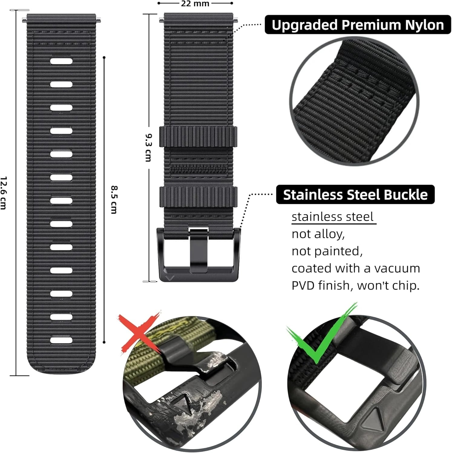 Nylon Rugged for Instinct Solar/Esports Tactical Band for Garmin Instinct 2/2X/3 Watch Band 45/50mm Breathable Wristband