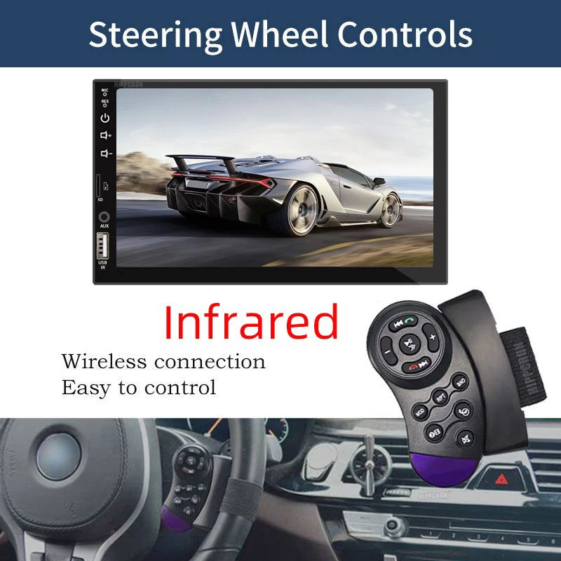 Hippcron 7 Inch Car Radio 1 Din MP5 Multimedia Player Touch Screen FM ISO Power Aux Input Bluetooth USB Mirror Link Universal