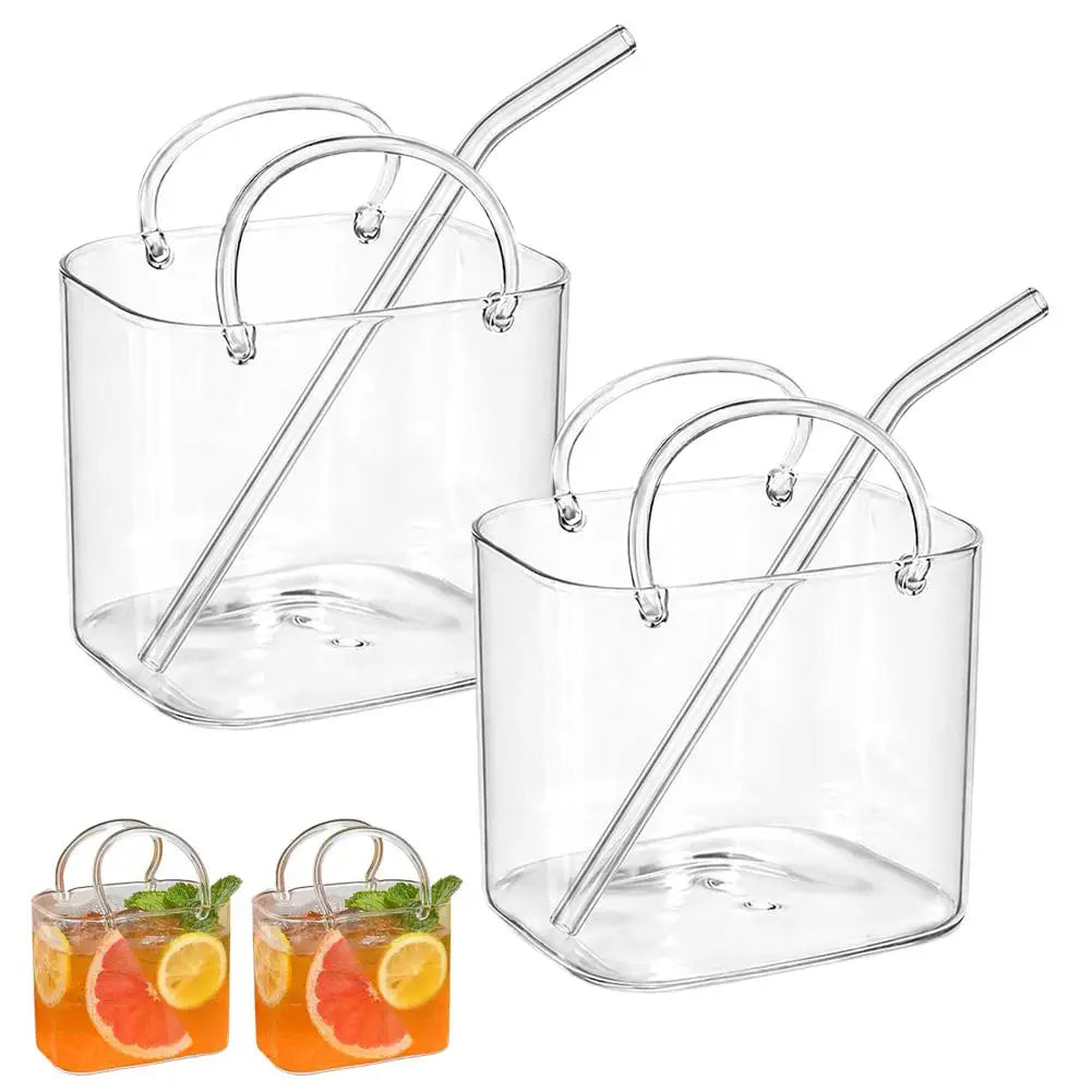 Portable Handbag Glass Cup Creative Cocktail Glasses Cups Funny Fruit Wine Glass Cups Ins Style Bag Glass With Straw Bar Tools
