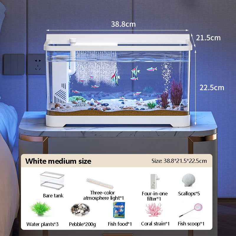 Small Fish Tank Landscape Ecological Full Set Filter Oxygen Generator Living Room New Home Goldfish Tank with Light