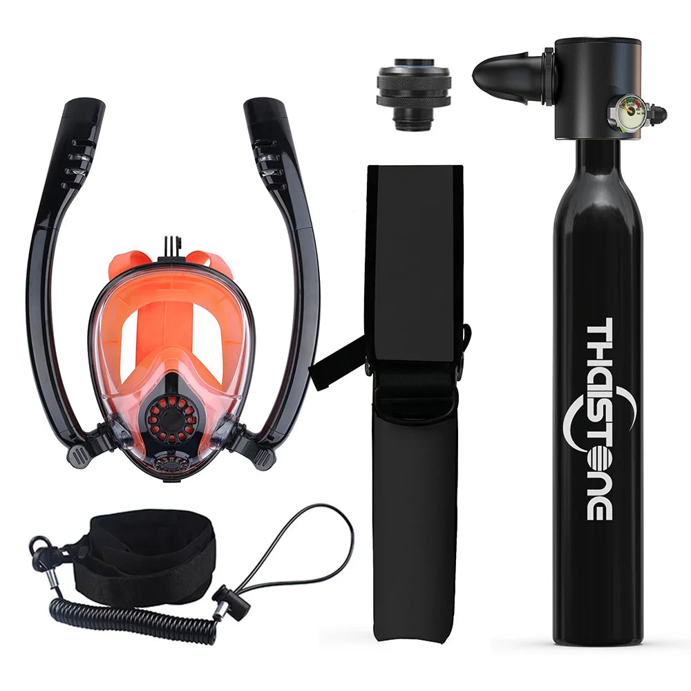 THAISTONE Diving Tank with Snorkel Mask 0.5L Mini Scuba Portable Lungs Oxygen Cylinder Full Face Diving Mask 5-10 Mins
