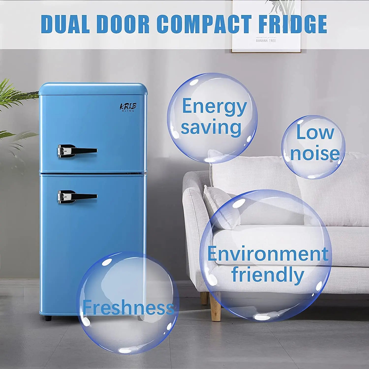 Double Door Compact Refrigerator, Mini Fridge with Freezer (Retro Design)