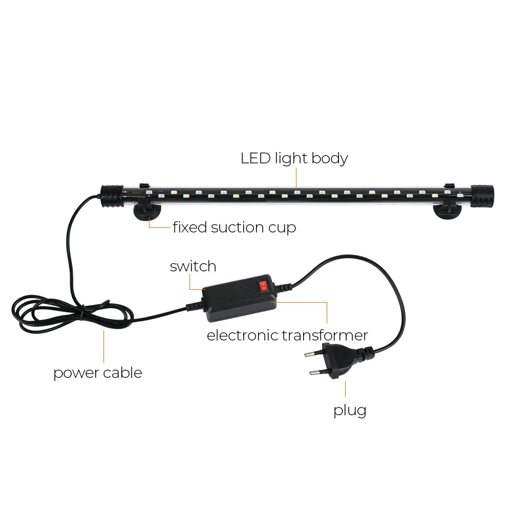 Fish Tank Light Bar Underwater RGB EU Plug AC 90~260V Aquarium Submersible Lamp Waterproof 28/38/48cm