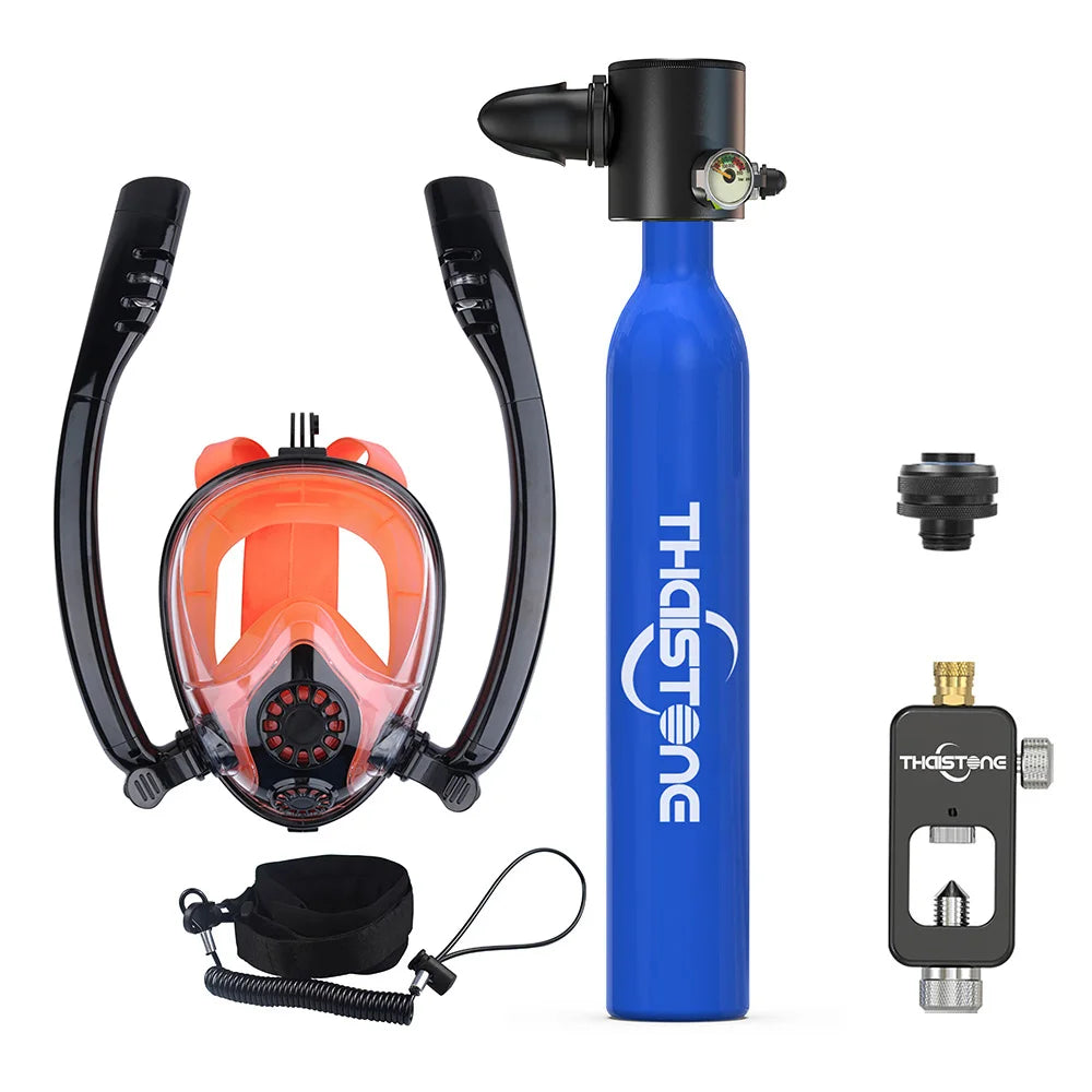 THAISTONE Diving Tank with Snorkel Mask 0.5L Mini Scuba Portable Lungs Oxygen Cylinder Full Face Diving Mask 5-10 Mins