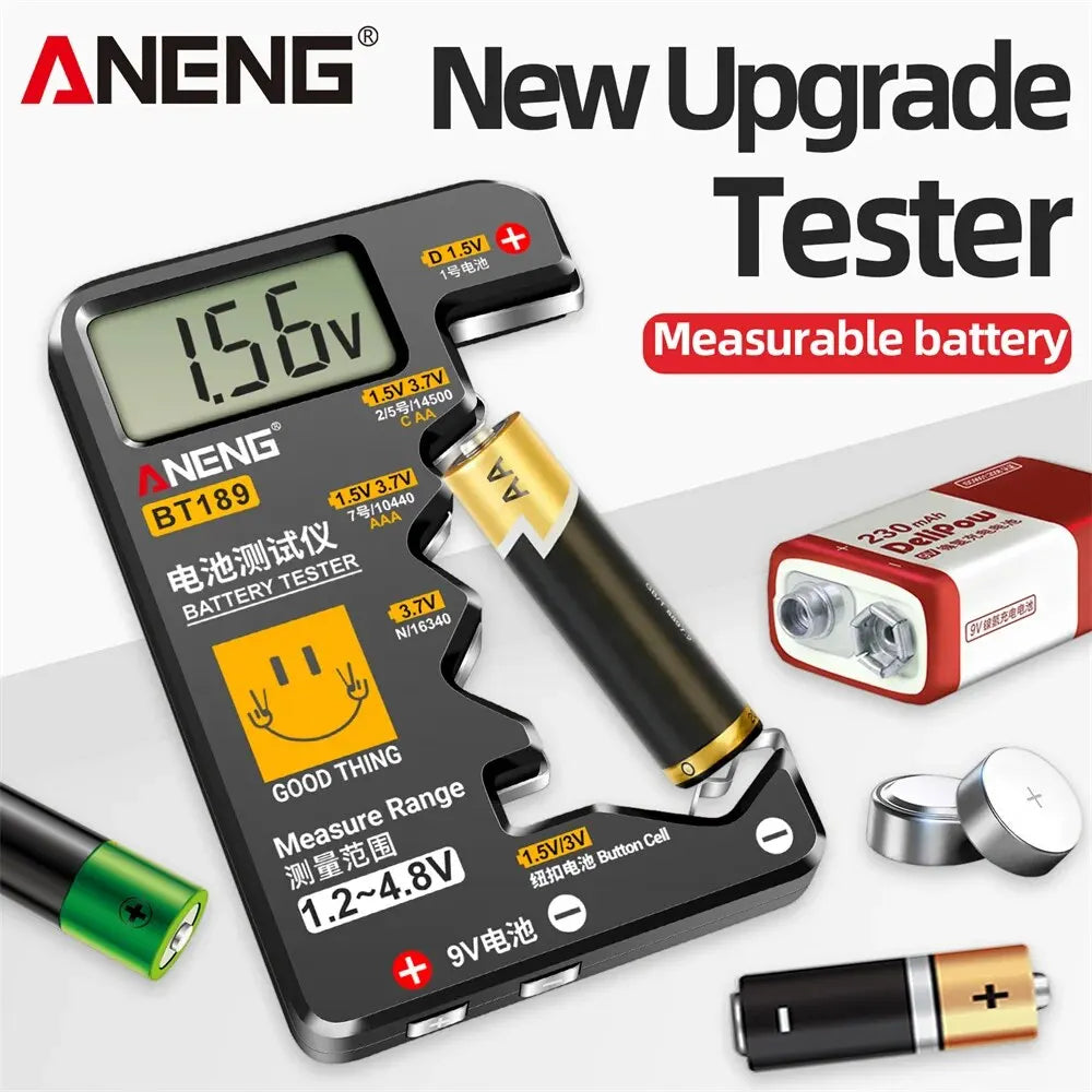 Quickly check your batteries with this universal button cell battery tester—compatible with 9V, N, D, C, AA, and AAA sizes, featuring an easy-to-read LCD display!