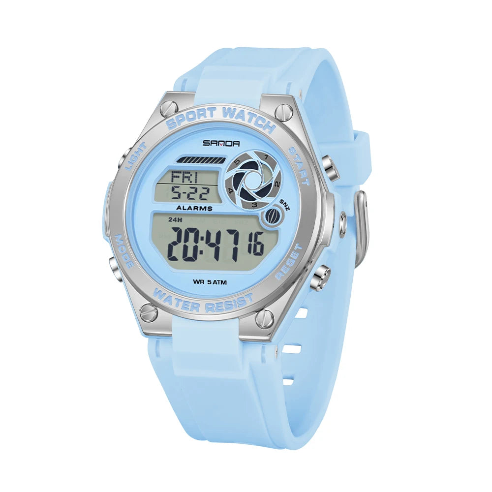 SANDA Durable Ladies Sports Luxury Brand Wristwatch Women TPU Strap Luminous Waterproof Week Date Digital Casual Watch