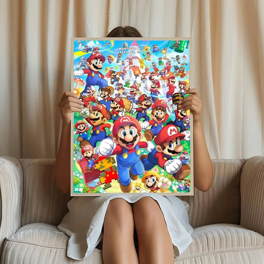 Game Super Mario Self-adhesive Art Poster Retro Kraft Paper Sticker DIY Room Bar Cafe Stickers Wall Painting