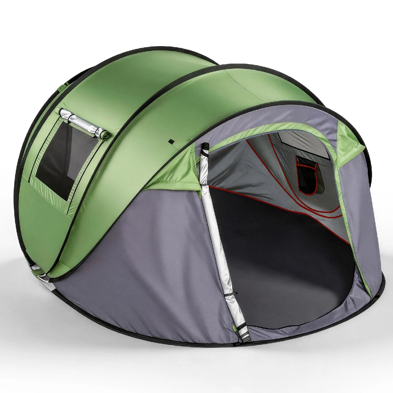 4 Person Pop Up Camping Tent Instant Setup Waterproof Family Tent with Front Awning Automatic Throw Pop Up Tent 280x200x120cm Green Outdoor Tent for Hiking Beach Backpacking 3-4 People
