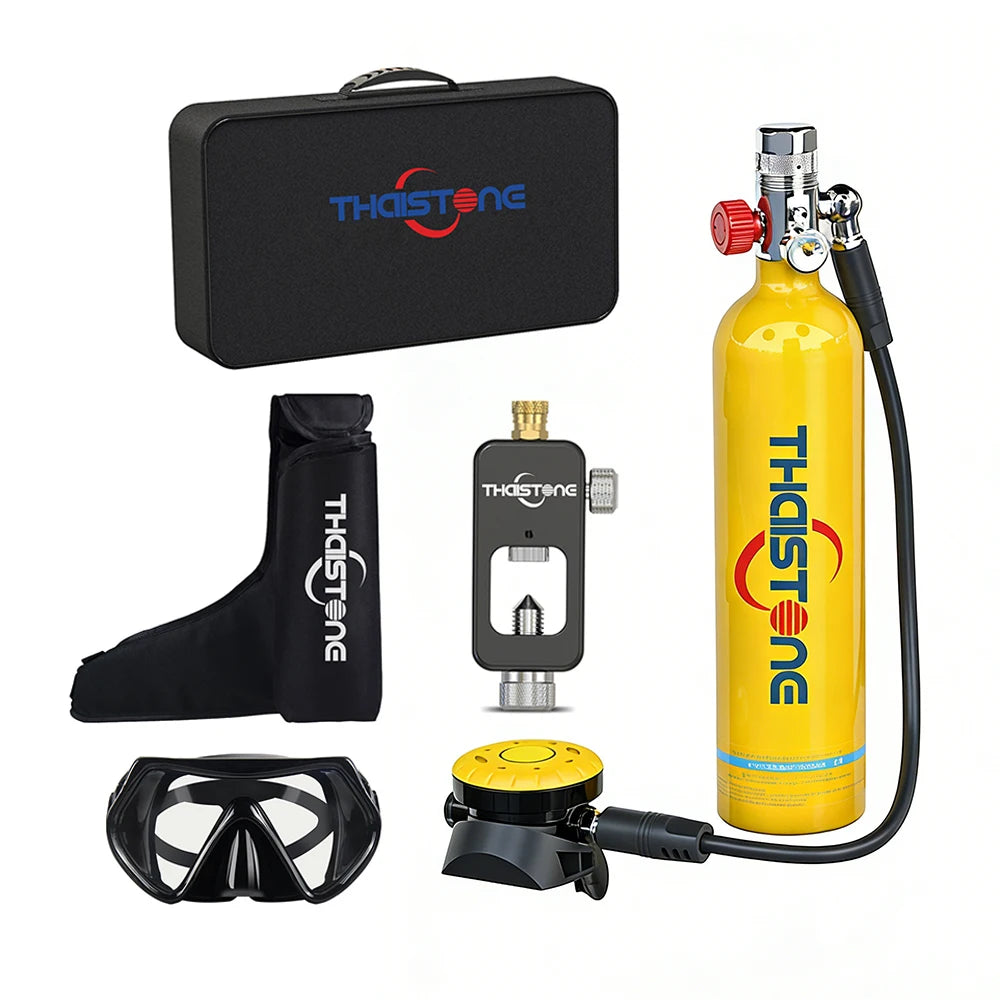 THAISTONE-1L Portable Scuba Diving Tank Underwater Oxygen Cylinder Professional Diving Equipment with Adapter, 15-25 Minutes