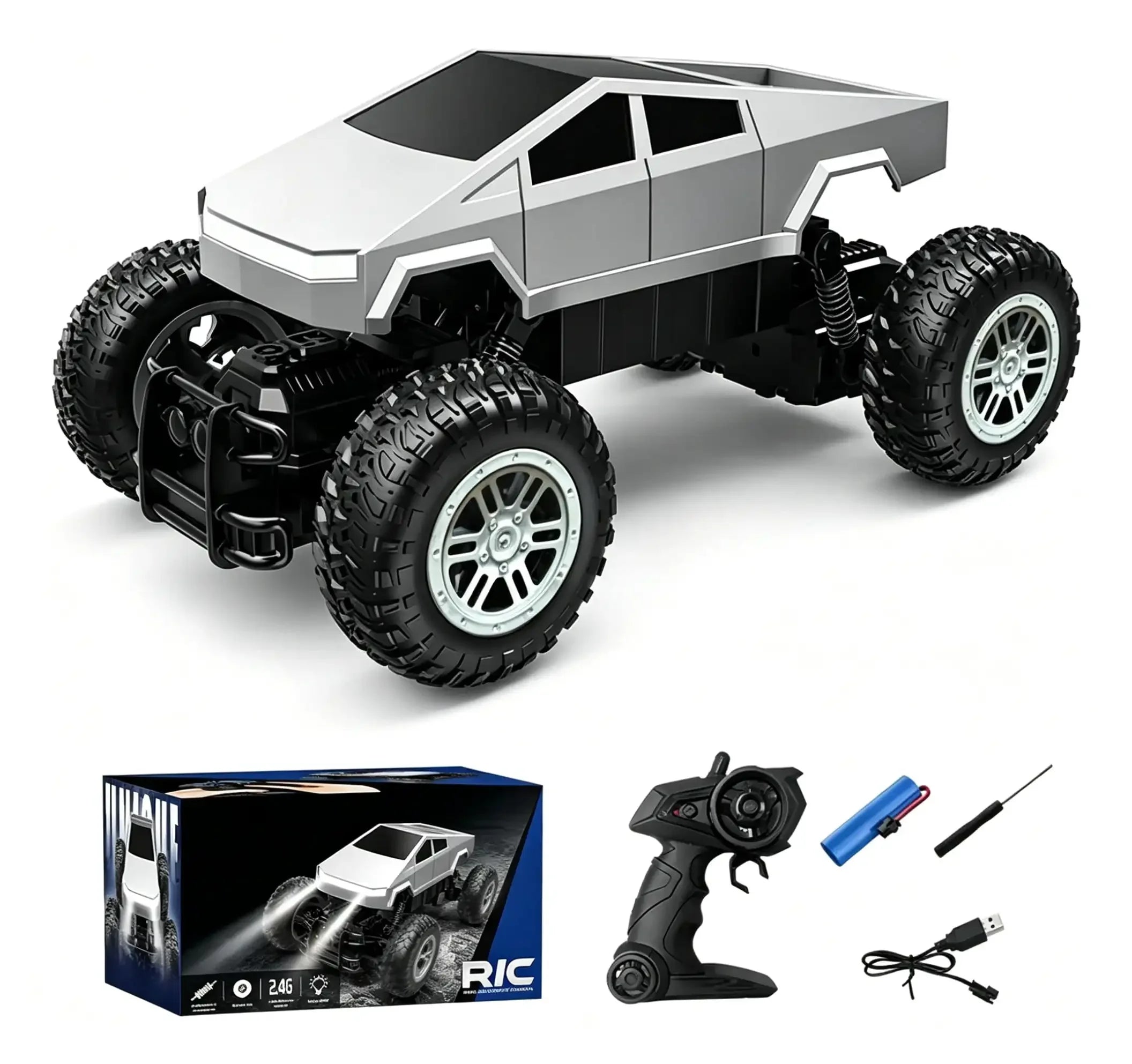 Amphibious RC Car 1:16 4WD Waterproof Remote Control Stunt Truck Cyber Style All Terrain Off Road Vehicle LED Lights for Kids
