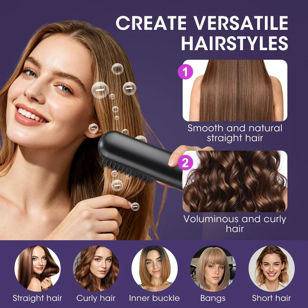 Portable Hair Straightener Brush 4 Temp Setting Cordless Straightening Comb LED Display Ceramic Coating Ionic Technology USB