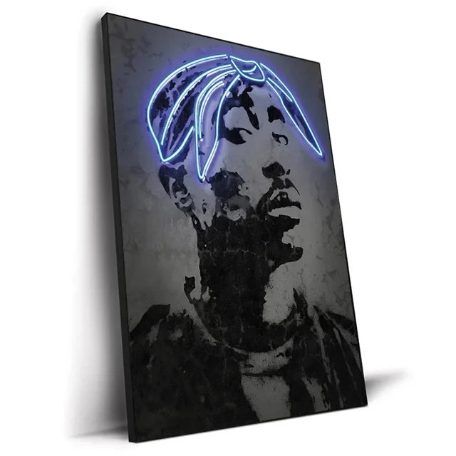 Abstract Neon Rapper Star Posters 2Pac Hip Hop Singers Wall Art Pictures Graffiti Canvas Painting Home Room Bar Decor NO LED