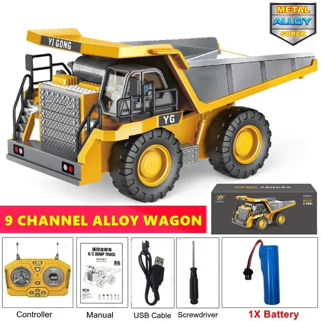 4WD Remote Control Excavator 4x4 Alloy Dump Truck Bulldozer Radio Model RC Car Construction Vehicle with Lights Sound Toy Gift