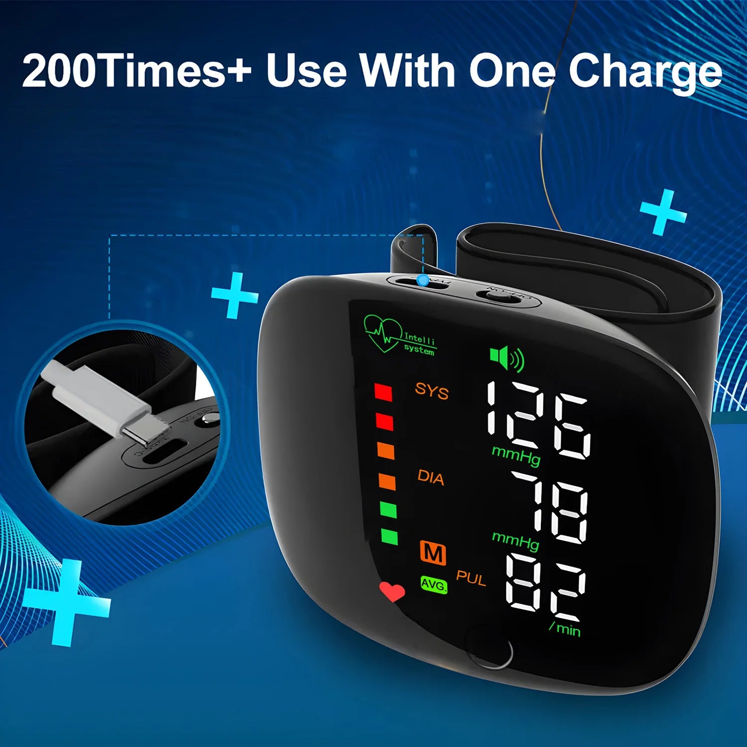 Portable Automatic Wrist Voice Blood Pressure Monitor Digital One Button Blood Pressure Monitor Machine Tonometers for Home Use