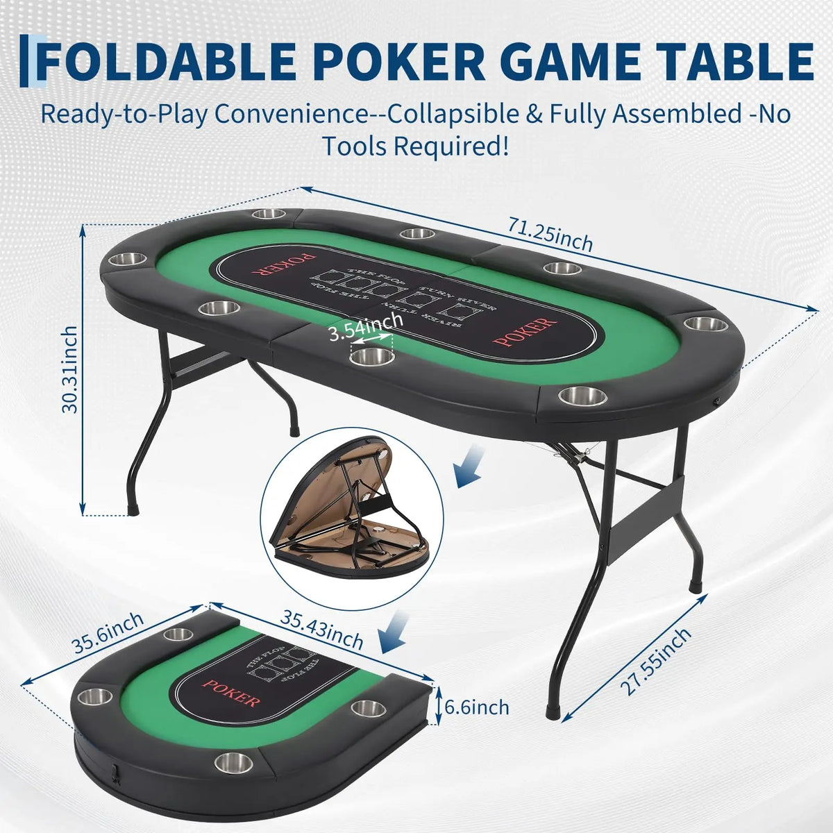 8 Player Poker Table Foldable Texas Holdem Table With Deepened Cup Holders And Padded Rails No Assembly Instant Play Portable Poker Table For Home Party Game Night