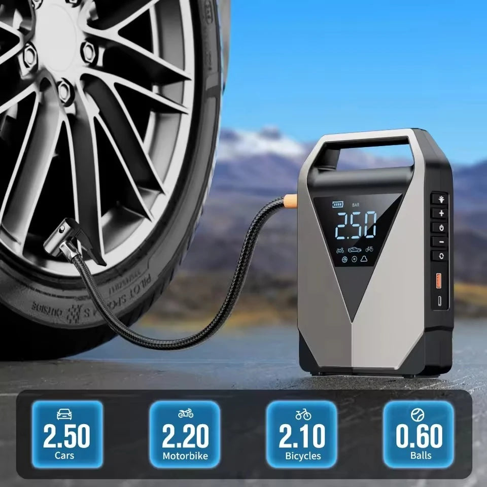 Be prepared on the road with this portable car jump starter and 150PSI air compressor—jump your battery and inflate tires anytime, anywhere!