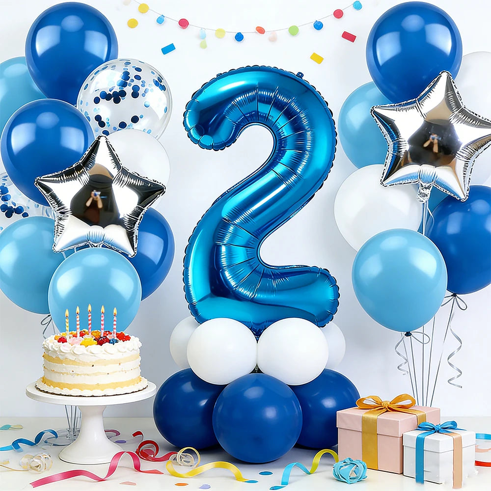 12pcs Blue 32inch Number Foil Balloon Star Confetti Latex Balloon Birthday Party Kids Adult Wedding Anniversary Globos Supplies