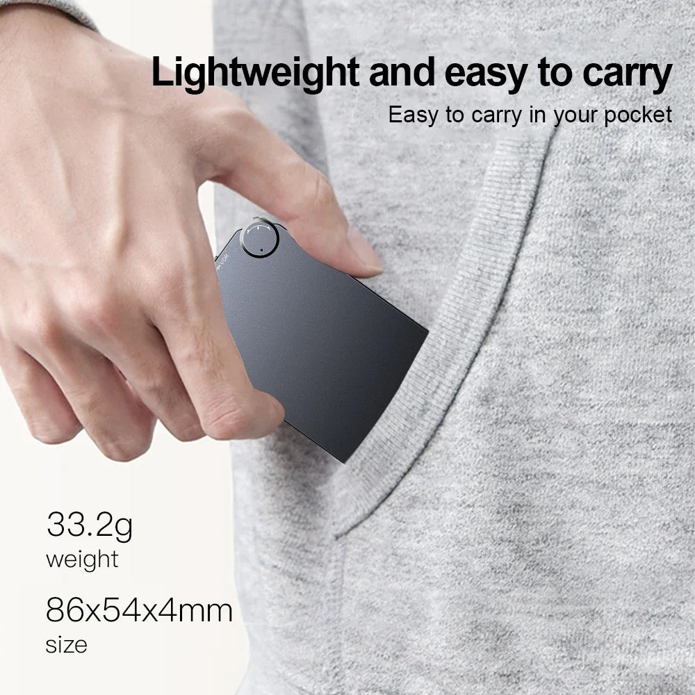 Capture every word clearly with this ultra-thin digital voice recorder—offering up to 150 hours of recording time in a sleek, compact design!